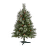 Nearly Natural 3` Snowed French Alps Mountain Pine Artificial Christmas Tree with 135 Bendable Branches and Pine Cones