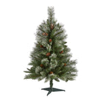 Nearly Natural 3` Snowed French Alps Mountain Pine Artificial Christmas Tree with 135 Bendable Branches and Pine Cones