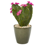 Nearly Natural 8809 19" Artificial Green & Pink Flowering Cactus Plant in Green Planter