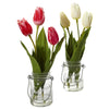Nearly Natural 4211-S2 17" Artificial White & Pink Tulip Arrangement in Jar, Set of 2