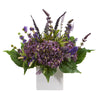 Nearly Natural A1218 15" Artificial Green & Purple Hydrangea & Lavender Arrangement in White Vase
