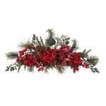 Nearly Natural 4679 30" Artificial Green & Red Holiday Hydrangea Swag