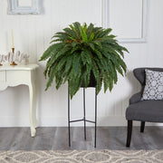 Nearly Natural P1691 51” Boston Fern Artificial Plant in Black Planter with Stand