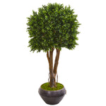 Nearly Natural 9696 47" Artificial Green Boxwood Topiary Tree in Metal Bowl, UV Resistant (Indoor/Outdoor)