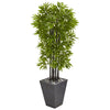 Nearly Natural 9721 61" Artificial Green Bamboo Tree with Black Trunks in Slate Planter, UV Resistant (Indoor/Outdoor)