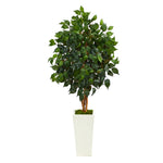 Nearly Natural T2476 4’ Ficus Artificial Tree in White Tower Planter