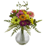 Nearly Natural 4585 15" Artificial Mixed Flower in Glass Vase, Multicolor
