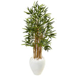 Nearly Natural 5816 4' Artificial Green Bamboo Tree in White Oval Planter