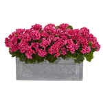 Nearly Natural 18`` Geranium Artificial Plant in Stone Planter UV Resistant (Indoor/Outdoor)