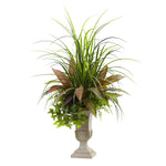 Nearly Natural 6827 3' Artificial Green Mixed Grass, Dracena, Sage Ivy & Fern with Planter