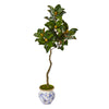 Nearly Natural 9663 57" Artificial Green & Yellow Magnolia Tree in Vintage Floral Planter