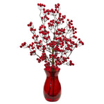 Nearly Natural 1816 Red Berry Artificial Arrangement in Ruby Vase
