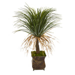 Nearly Natural T1035 37" Artificial Green Pony Tail Palm Plant in Decorative Metal Planter