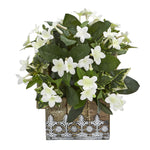 Nearly Natural 8824 10" Artificial Green & White Mix Stephanotis & Ivy Plant in Hanging Floral Design House Planter