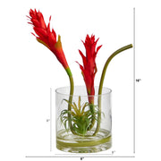 Nearly Natural A1484 16” Star Bromeliad Artificial Arrangement in Glass Vases