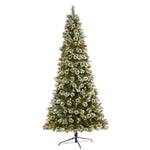 Nearly Natural 9` Frosted Swiss Pine Artificial Christmas Tree with 700 Clear LED Lights and Berries