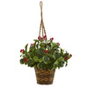 Nearly Natural 8545 26" Artificial Green Real Touch Variegated Holly Plant in Hanging Basket