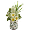Nearly Natural A1238 21" Artificial Green & White Gerber Daisy, Lilac & Grass Arrangement in Floral Vase