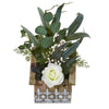 Nearly Natural A1094 16" Artificial Green & White Rose and Eucalyptus Arrangement in Hanging Floral Design House Planter