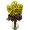 Nearly Natural 1304 25" Artificial Yellow Bostonian Hydrangea Arrangement in Glass Vase