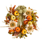 Nearly Natural W1247 24`` Artificial Autumn Wreath with Decorative Ribbon