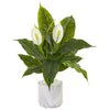 Nearly Natural 9417 27" Artificial Green Spathifyllum Plant in Marble Vase