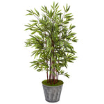 Nearly Natural T1061 54" Artificial Green Bamboo Tree in Black Embossed Tin Planter