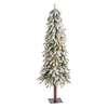 Nearly Natural 5`Flocked Grand Alpine Artificial Christmas Tree with 200 Clear Lights and 469 Bendable Branches on Natural Trunk