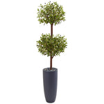 Nearly Natural 5859 6' Artificial Green Olive Double Tree in Gray Cylinder Planter