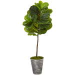 Nearly Natural T1169 51" Artificial Green Real Touch Fiddle Leaf Tree in Decorative Tin Planter 