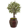 Nearly Natural 5834 3' Artificial Green Olive Tree in Weave Panel Planter