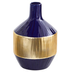 Nearly Natural 0749-S1 9" Lux Blue Ceramic Vase with Gold Bands