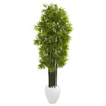 Nearly Natural 9729 6' Artificial Green Bamboo Tree with Green Trunks in White Planter, UV Resistant (Indoor/Outdoor)