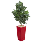 Nearly Natural 6524 4.5' Artificial Green Zebra Plant in Red Planter