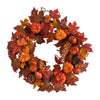 Nearly Natural W1218 24`` Autumn Maple Leaves, Pumpkin Artificial Fall Wreath