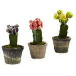 Nearly Natural 4842-S3 Artificial Cactus Plant, Multicolor, Set of 3