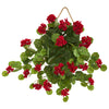 Nearly Natural 8379 18" Artificial Green & Red Geranium Plant in Decorative Hanging Frame
