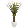 Nearly Natural 8125 4.5' Artificial Green Agave Plant in White Planter