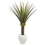 Nearly Natural 8125 4.5' Artificial Green Agave Plant in White Planter