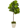 Nearly Natural 9680 5' Artificial Green Real Touch Fiddle Leaf Tree in Country White Planter 