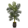 Nearly Natural 62`` Golden Cane Artificial Palm Tree in Ribbed Metal Planter