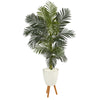 Nearly Natural 6` Golden Cane Artificial Palm Tree in White Planter with Stand