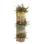 Nearly Natural 8359 39" Artificial Green & Purple Morning Glory Arrangement in Three-Tiered Wall Decor Planter