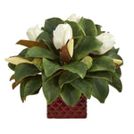 Nearly Natural 13``Magnolia Bud Artificial Plant in Red Planter