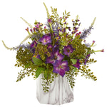 Nearly Natural 1621 Morning Glory Artificial Silk Arrangements Plant in Marble Finished Vase, Purple