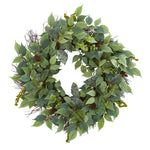 Nearly Natural 4282 23" Artificial Green Mix Royal Ruscus, Fittonia & Berries Wreath