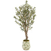 Nearly Natural 62`` Olive Artificial Tree in Floral Print Planter