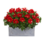 Nearly Natural 8073 22" Artificial Green & Red Hibiscus Plant in Stone Planter