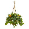 Nearly Natural 8398 31" Artificial Green Bromeliad & Pothos Plant in Hanging Basket