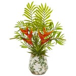 Nearly Natural 8655 18" Artificial Green & Orange Heliconia & Agave Plant in Decorative Planter